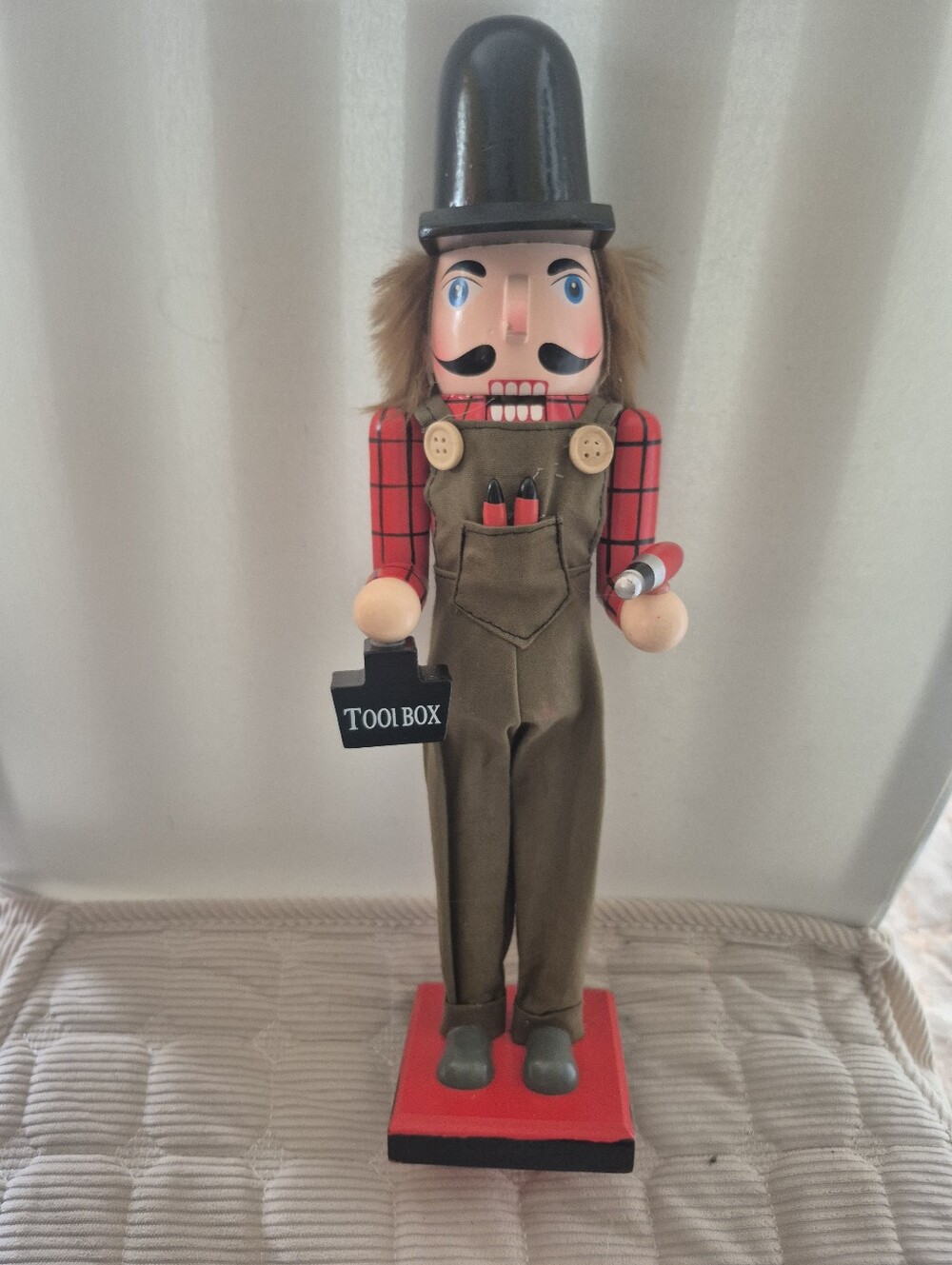 Wooden Nutcracker Carpenter Figurine - Red & Brown